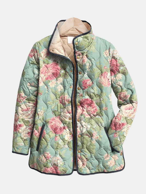 Carys | Retro Floral Pattern Padded Jacket