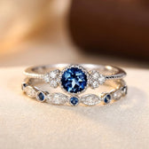 Silver Sapphire Halo Ring