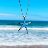 Necklace with starfish pendant in silver with blue opal