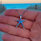 Necklace with starfish pendant in silver with blue opal