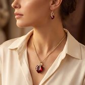Gold Ruby Twisted Heart Jewelry Set