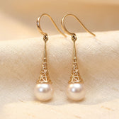 Gold Filigree Pearl Drop Earrings