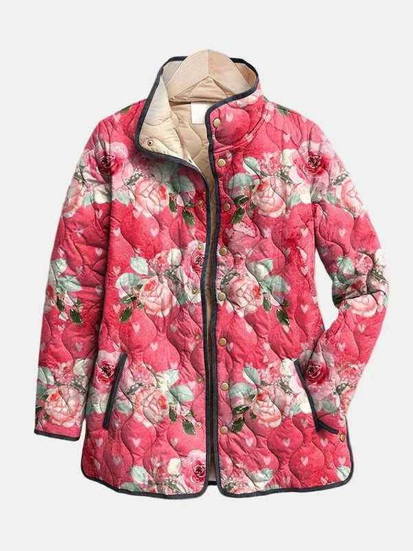Freya | Charming Pink Floral Pattern Padded Jacket