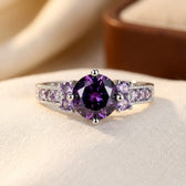 Silver Amethyst Side-Stone Ring