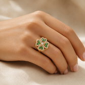 Gold Emerald Floral Ring