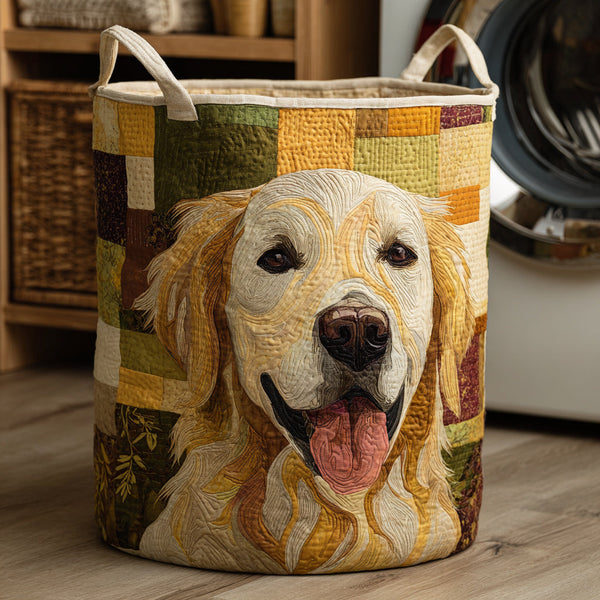 Cheerful Golden Retriever Laundry Basket