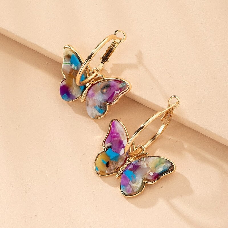 Earrings with Multicolored Butterflies in Gold