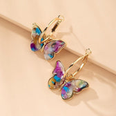 Earrings with Multicolored Butterflies in Gold