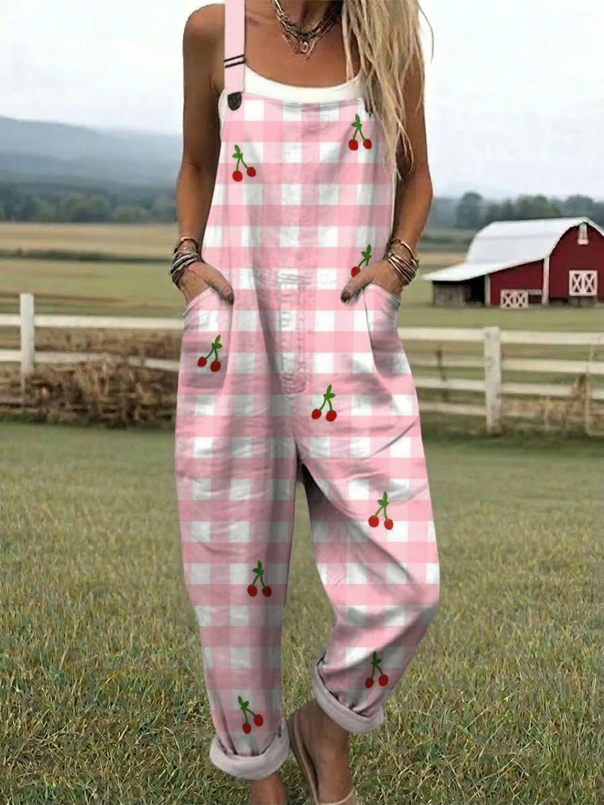 Fie | Cherry Check Jumpsuit