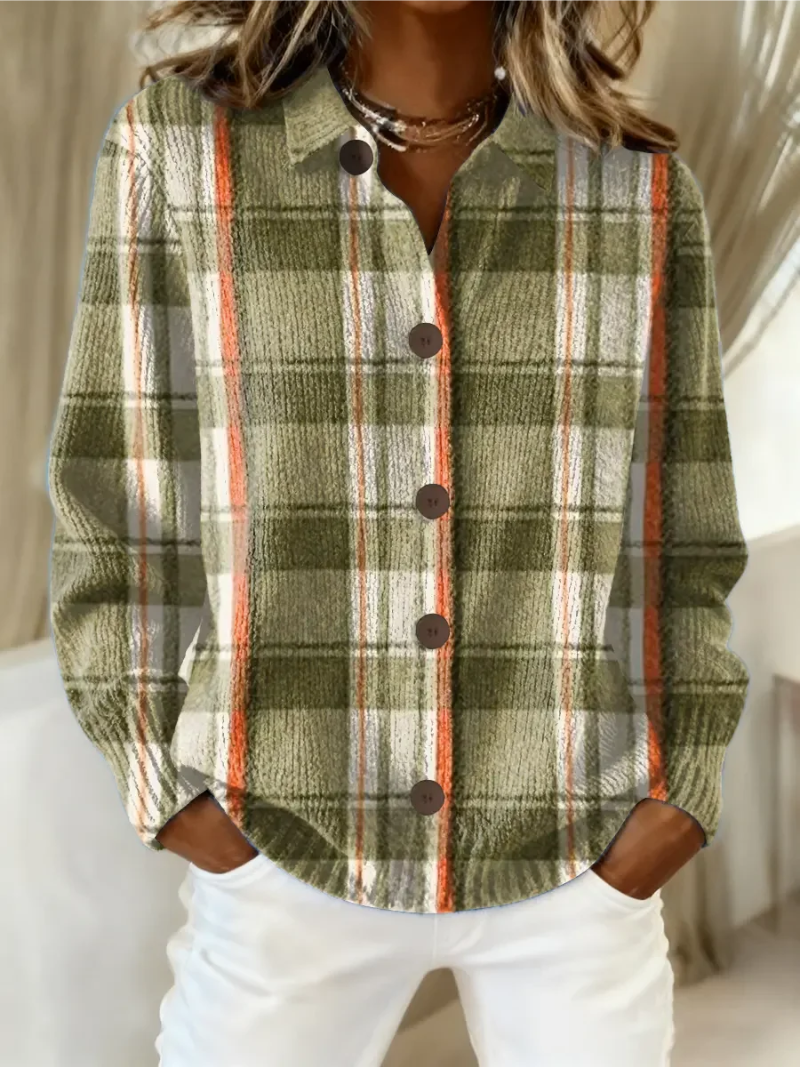 Hazel | Olive Green Check Pattern Button Cardigan