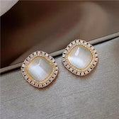 Chic Square Earrings with Opal and Zirconia