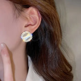 Chic Square Earrings with Opal and Zirconia