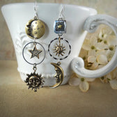 Earrings with Sun and Moon Pendant