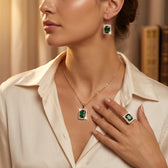 Gold Emerald Rectangular Jewelry Set