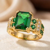 Gold Emerald Geometric Ring