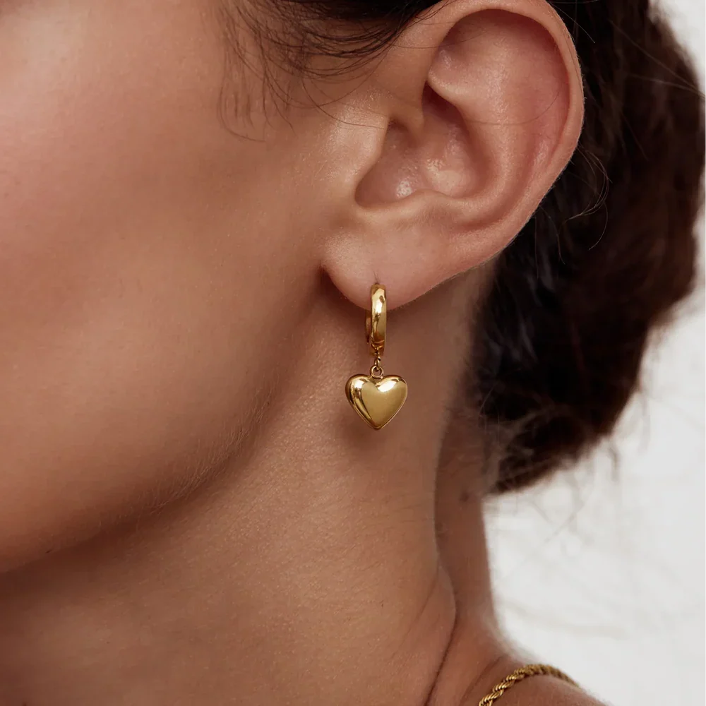 Heart Drop Huggies in gold
