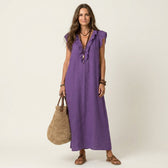 Josette | Ruffled V-Neck Linen Maxi Dress