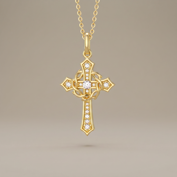 Cross and Crown of Thorns Faith Pendant Necklace