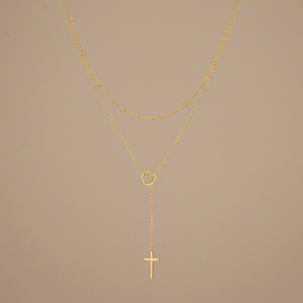 Double Layer Through Grace Cross Necklace