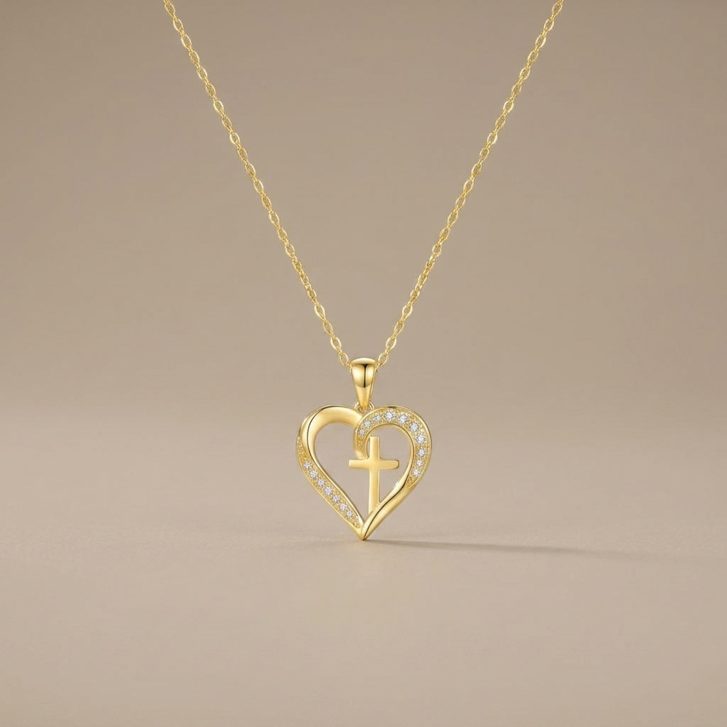 Crystal Heart Cross Necklace