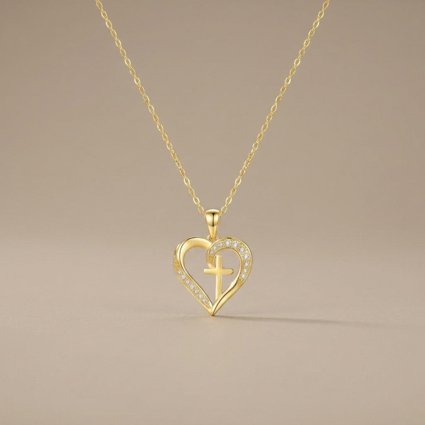 Crystal Heart Cross Necklace