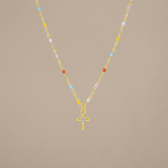 Rainbow Bead Cross Necklace