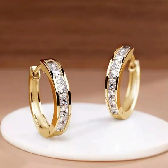Stylish gold and crystal hoop earrings