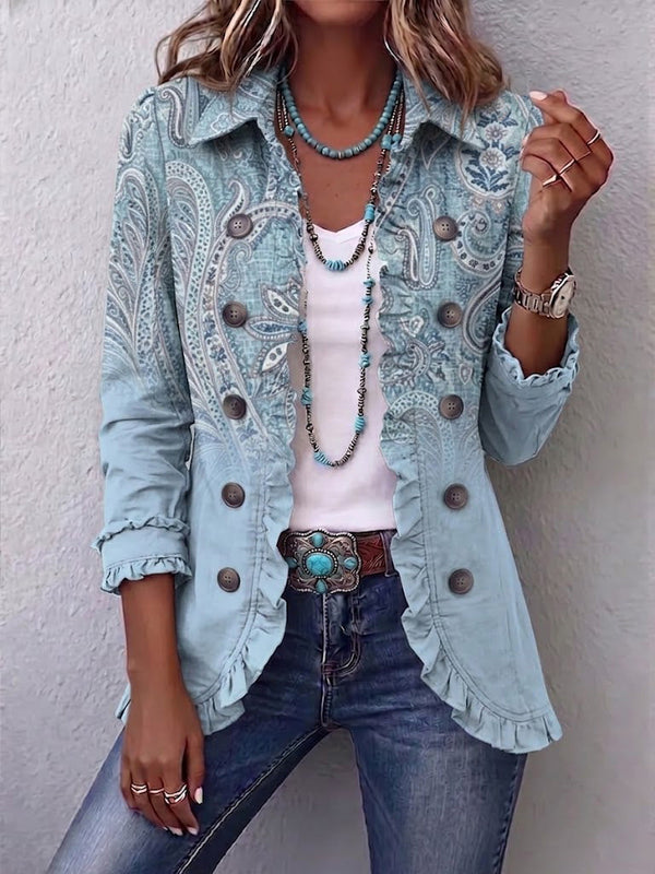 Estrella™ | Vintage Paisley Print Ruffle Jacket