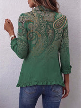 Jemara™ | Bohemian Paisley Print Ruffle Blazer
