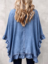 Corinne | Chic Boho Denim Ruffle Trim Cardigan