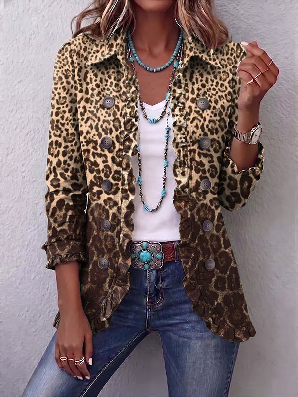 Navara™ | Leopard Print Ruffle Blazer