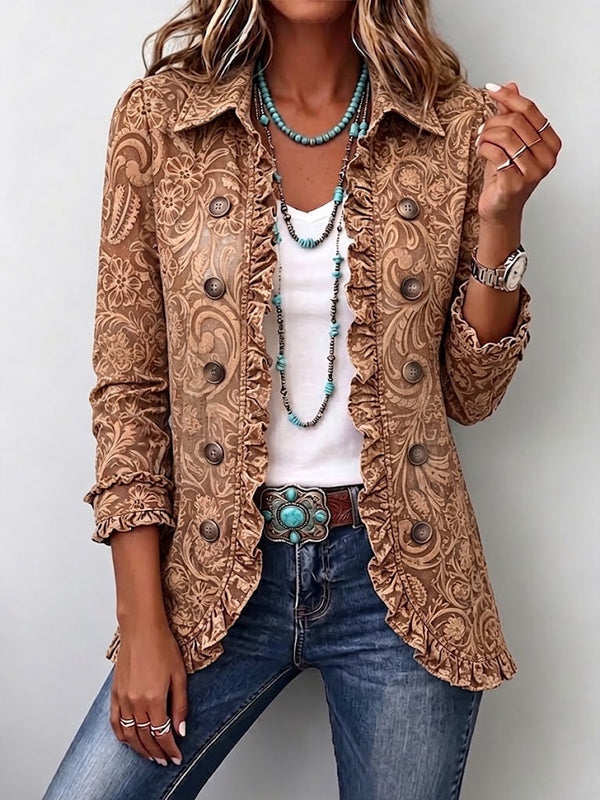 Vyclara™ | Vintage Bohemian Floral Pattern Ruffle Jacket