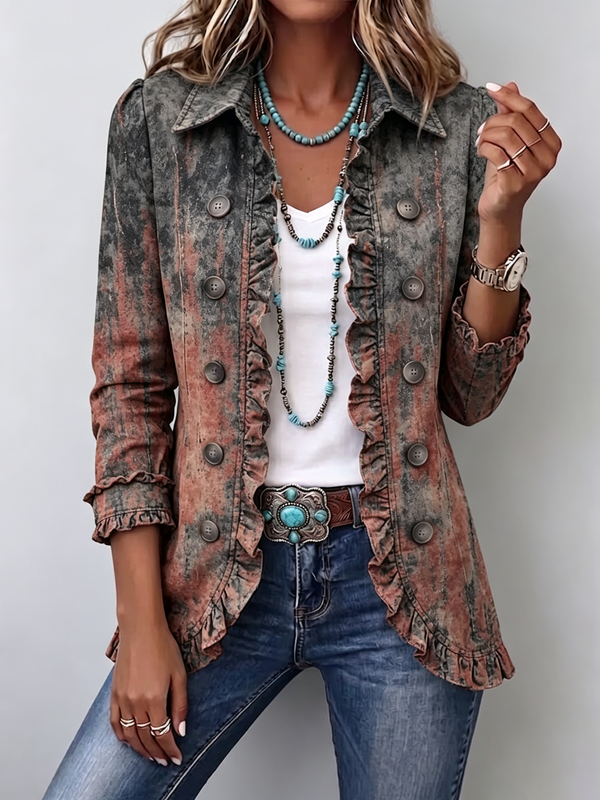 Bristow™ | Vintage Gradient Ruffle Jacket with Textured Print