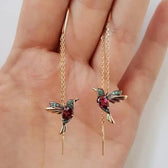 Gold and Crystal Hummingbird Earrings